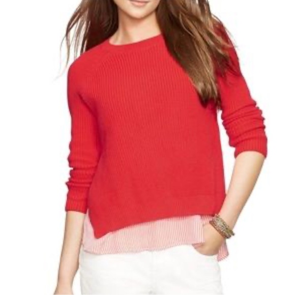 Lauren Ralph Lauren Coral Red Ribbed Knit Sweater With Blouse Hem Women’s Sz 1X - Picture 1 of 5